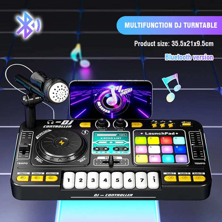 Kid Musical DJ Mixer with Microphone Electronic Keyboard Bluetooth DJ Turntable Console Junior Music Instrument Educational Toy