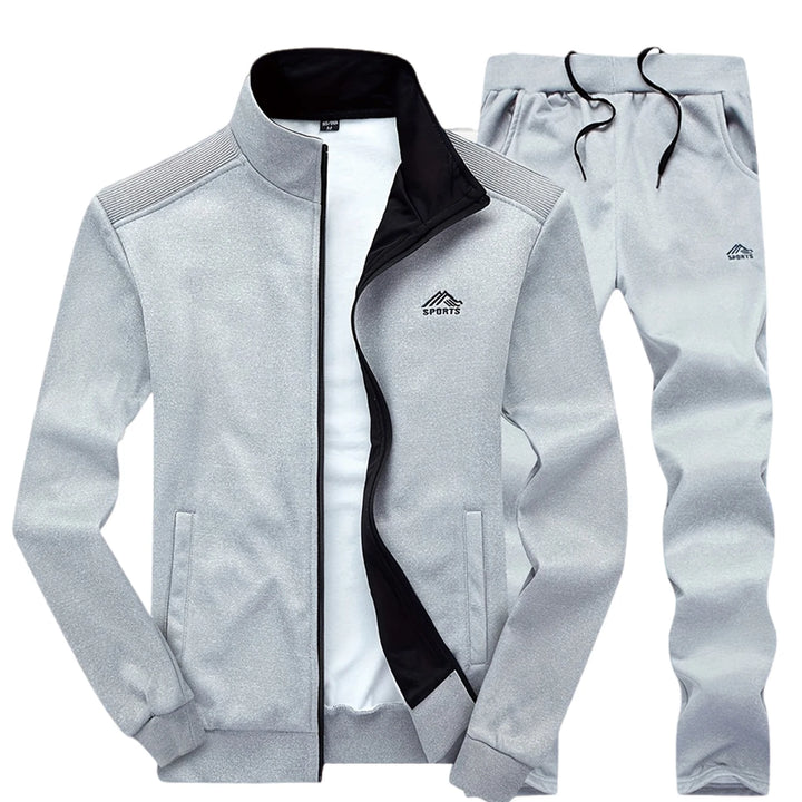 Men's sportswear suit; Autumn fashion stand-upEmbroidered Zipper Jacket; Men's sports pants; fashion running fitness leisure sui
