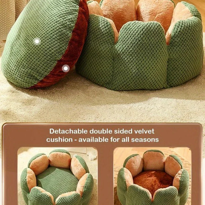 Petal Shaped Pet Bed, Plush Round Dog & Cat Cushion Mat with Knitted Texture, Ultra Soft Warm Nest for Kittens Puppies in Winter