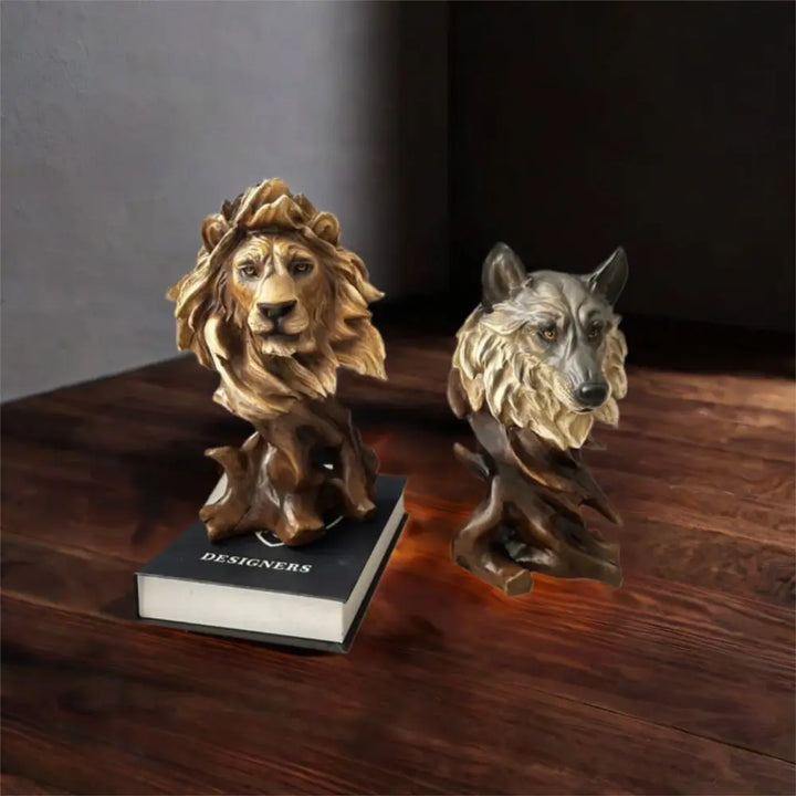 Resin Simulation Animal Statue Luxury Vivid Tiger Lion Head Ornament Retro Miniatures Figurine Sculpture Office