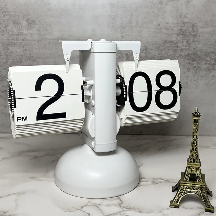 Table Clock Mechanical Automatic Page Turning Clock Retro Decoration Living Room Bedroom Office Desktop Decoration
