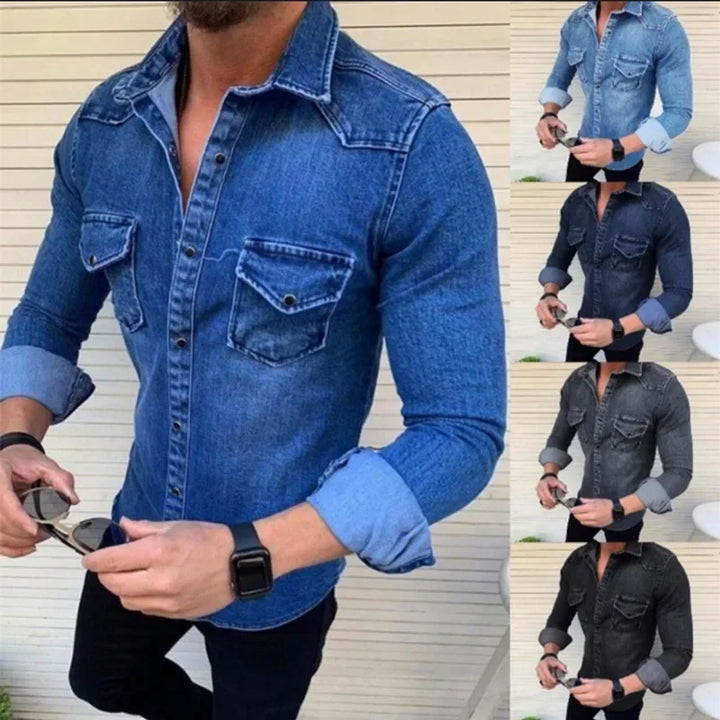 Fashion Men Denim Shirt Casual Slim Fit Button Shirts With Pocket Men Camisa Long Sleeve Turn Down Collar Tops camisa masculina