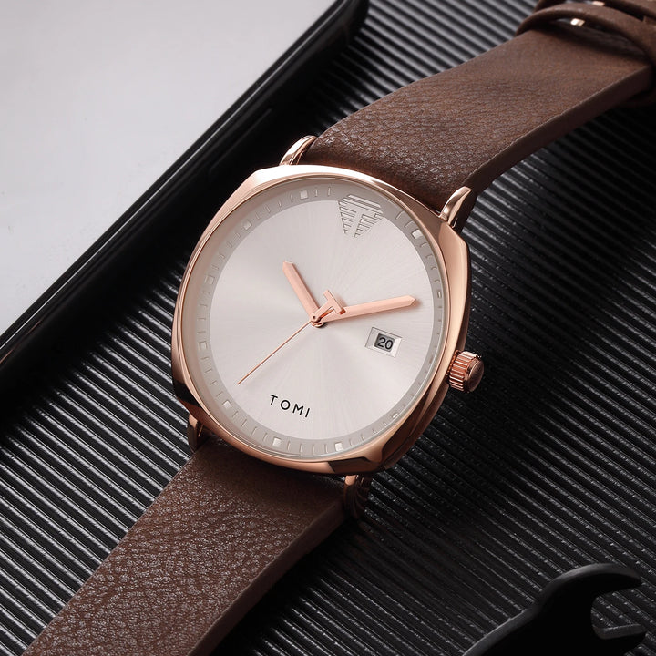TOMI Men's Watch Minimalist Fashion Sports Watch Calendar Leather Casual Quartz Watch