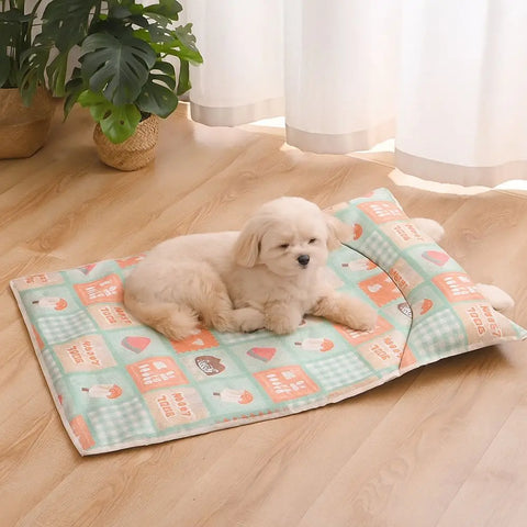 Cute Cartoon Pattern Cooling Pet Mat Ice Silk Breathable Anti-Slip Pet Pad Washable Scratch Resistant Dog Mat Summer Use
