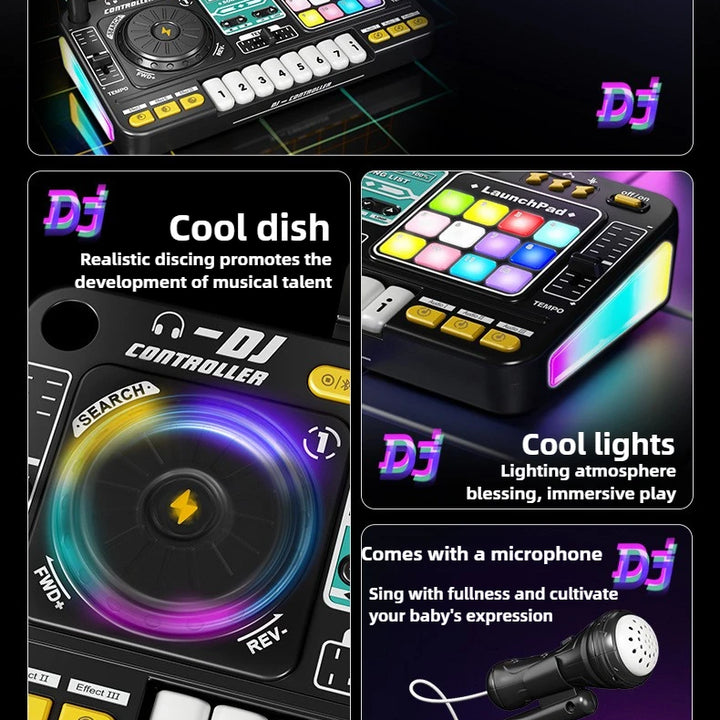 Kid Musical DJ Mixer with Microphone Electronic Keyboard Bluetooth DJ Turntable Console Junior Music Instrument Educational Toy