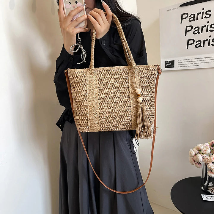 Summer Straw Bag Women Large Capacity  Shoulder Messenger Bags Handmade Woven Handbag Bohemia Vacation Rattan Beach Purse 2024