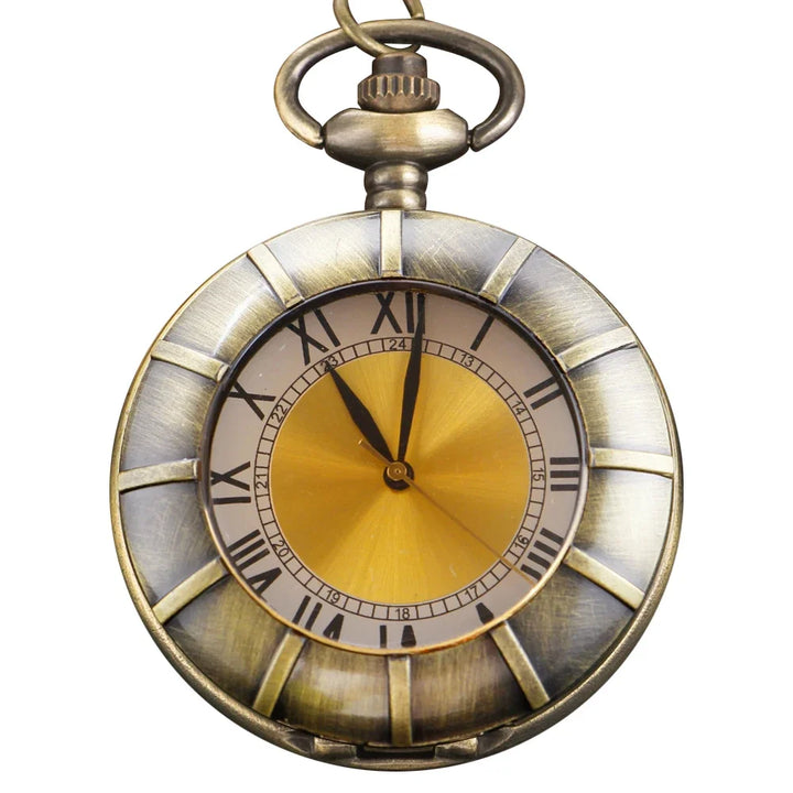 Wheel Shape Transparent Gold Dial Bronze Vintage Time Gem Quartz Pocket Watch for Men's Women's Exquisite Necklace Pendant Gift