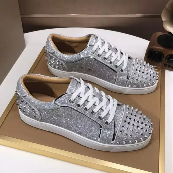 mens fashion punk hip hop dress rivets shoes natural leather studded shoe flats platform sneakers brand designer footwear mans