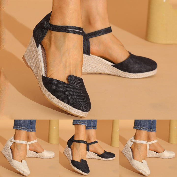 Women Platform Wedge Linen Sandals Fast Shipping Versatile Braided Buckle Breathable Wedge Sandals High-Heeled Shoes SandáLias