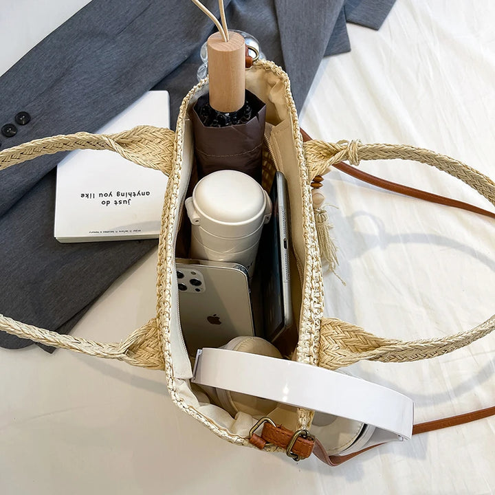 Summer Straw Bag Women Large Capacity  Shoulder Messenger Bags Handmade Woven Handbag Bohemia Vacation Rattan Beach Purse 2024
