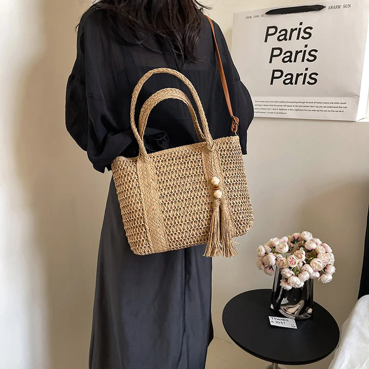 Summer Straw Bag Women Large Capacity  Shoulder Messenger Bags Handmade Woven Handbag Bohemia Vacation Rattan Beach Purse 2024