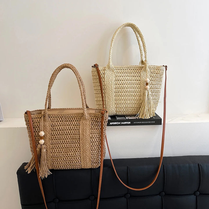 Summer Straw Bag Women Large Capacity  Shoulder Messenger Bags Handmade Woven Handbag Bohemia Vacation Rattan Beach Purse 2024