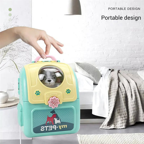 ASDS-Animals Cartoon Pet Toys Realistic Pet Vet Backpack Pretend Play Toy Veterinarian Kit Cat Dog Care Play Set