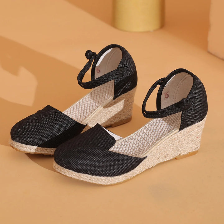 Women Platform Wedge Linen Sandals Fast Shipping Versatile Braided Buckle Breathable Wedge Sandals High-Heeled Shoes SandáLias