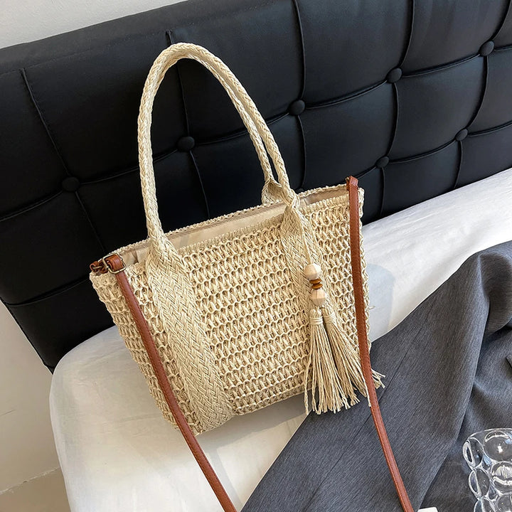 Summer Straw Bag Women Large Capacity  Shoulder Messenger Bags Handmade Woven Handbag Bohemia Vacation Rattan Beach Purse 2024