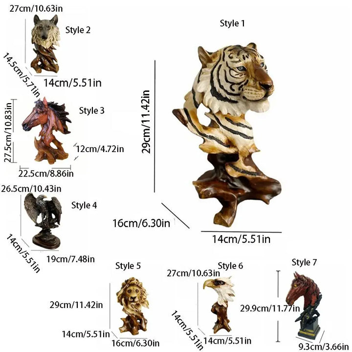 Resin Simulation Animal Statue Luxury Vivid Tiger Lion Head Ornament Retro Miniatures Figurine Sculpture Office
