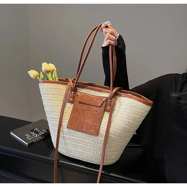 Summer Straw Shoulder Bag Women Hanabags Fashion Woven Crossbody Bags Large Capacity Totes 4 Shoulder Strap Travel Beach Bags