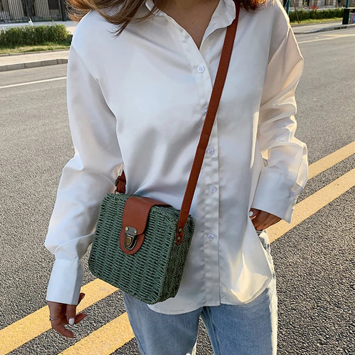 Summer Rattan Straw Bag For Women Woven Handmade Shoulder Bag Small Round Bag Vacation Seasid Beach Bag Shopping Purse bolsa
