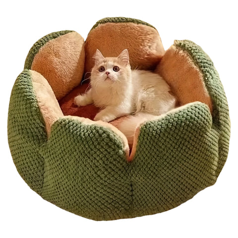 Petal Shaped Pet Bed, Plush Round Dog & Cat Cushion Mat with Knitted Texture, Ultra Soft Warm Nest for Kittens Puppies in Winter