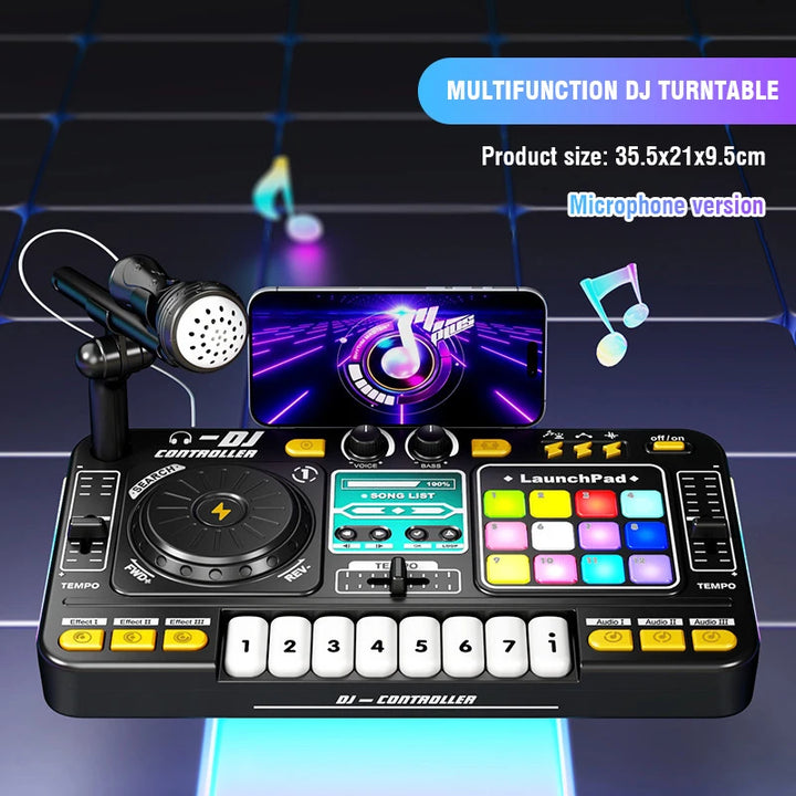 Kid Musical DJ Mixer with Microphone Electronic Keyboard Bluetooth DJ Turntable Console Junior Music Instrument Educational Toy