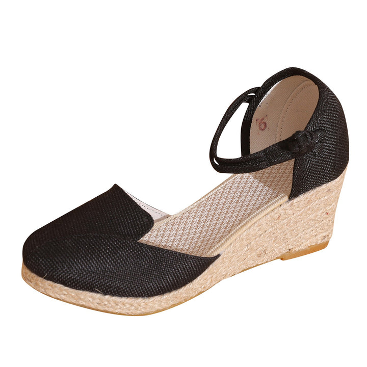Women Platform Wedge Linen Sandals Fast Shipping Versatile Braided Buckle Breathable Wedge Sandals High-Heeled Shoes SandáLias