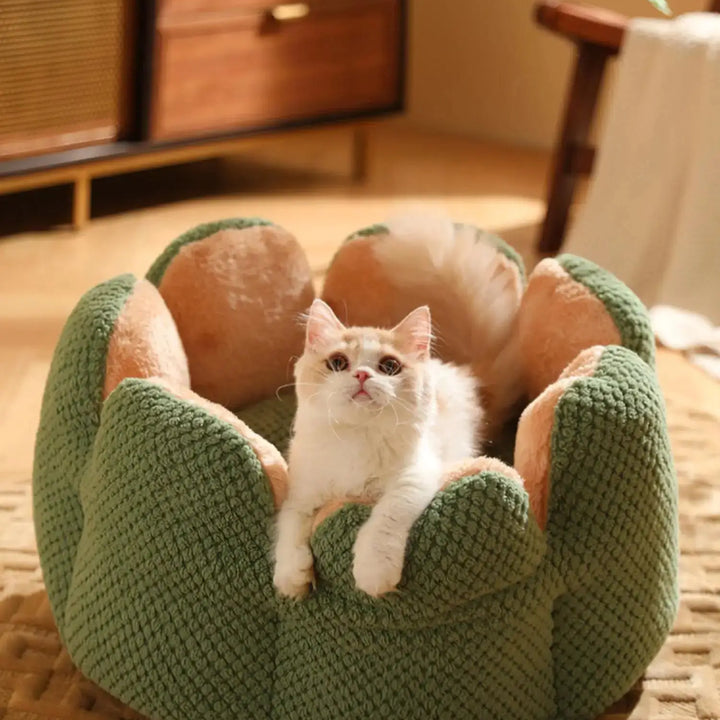 Petal Shaped Pet Bed, Plush Round Dog & Cat Cushion Mat with Knitted Texture, Ultra Soft Warm Nest for Kittens Puppies in Winter