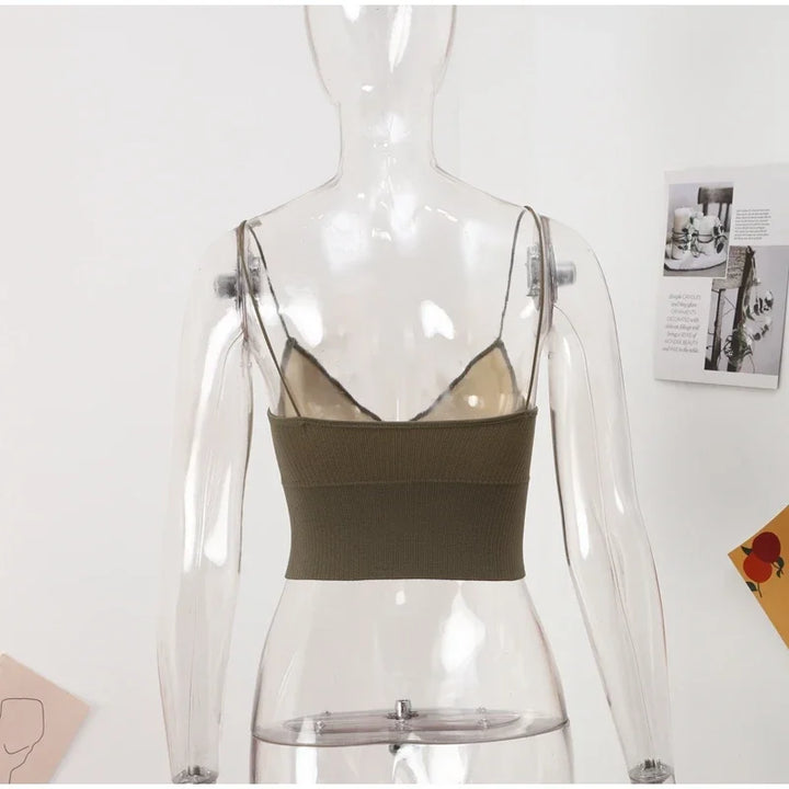 Rib Solid Women Seamless Crop Top Underwear Wire-Free V-Shaped Camisole Thin Straps Bra Bralette Lingerie One-Piece Tube Tops