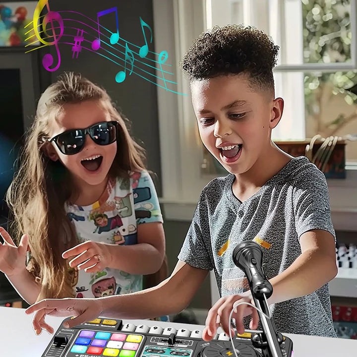 Kid Musical DJ Mixer with Microphone Electronic Keyboard Bluetooth DJ Turntable Console Junior Music Instrument Educational Toy