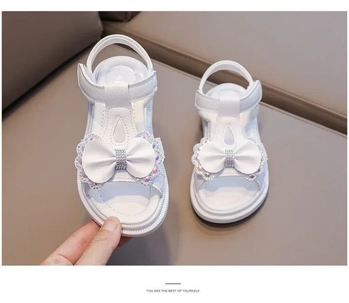 Kid Shoe Girl Soft Soles Casual Shoe Fashionable Princess Shoes New Water Diamond Beach Shoes Bow Shaped Girl Sandals Sandálias