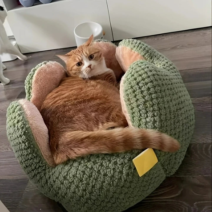 Petal Shaped Pet Bed, Plush Round Dog & Cat Cushion Mat with Knitted Texture, Ultra Soft Warm Nest for Kittens Puppies in Winter