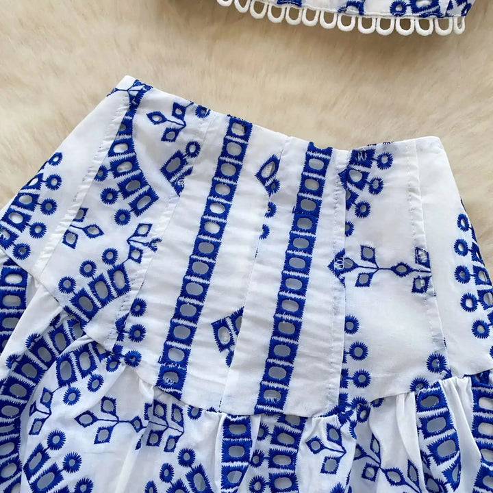 Holliday Midi Dress White Two Piece Sets Women Summer Crop Tops Short Skirts Suits Embroidery Hollow Out Beach Cotton Vestidos