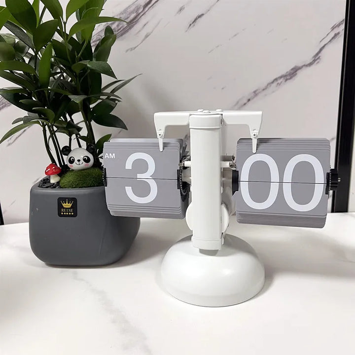 Table Clock Mechanical Automatic Page Turning Clock Retro Decoration Living Room Bedroom Office Desktop Decoration