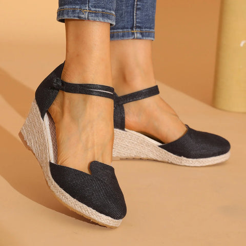Women Platform Wedge Linen Sandals Fast Shipping Versatile Braided Buckle Breathable Wedge Sandals High-Heeled Shoes SandáLias