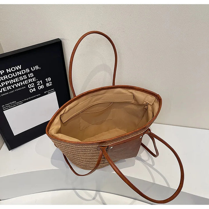 Summer Straw Shoulder Bag Women Hanabags Fashion Woven Crossbody Bags Large Capacity Totes 4 Shoulder Strap Travel Beach Bags