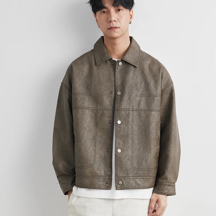 Fashion Men‘s Leather Jacket British Style 2025 Autumn Winter Retro Warm Solid Casual Slimming Short Jacket Coats Men Clothing