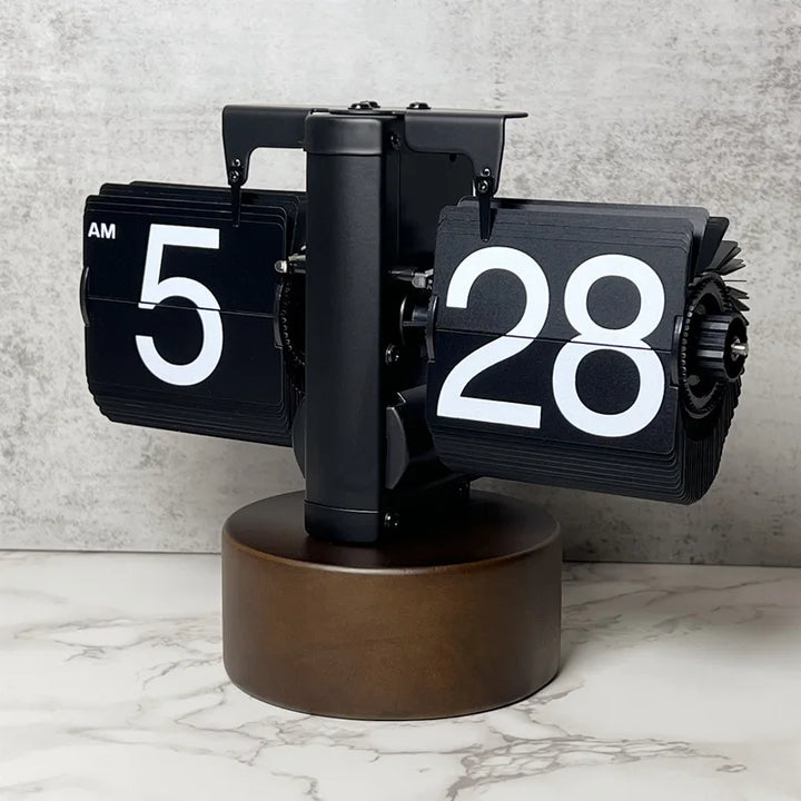 Table Clock Mechanical Automatic Page Turning Clock Retro Decoration Living Room Bedroom Office Desktop Decoration