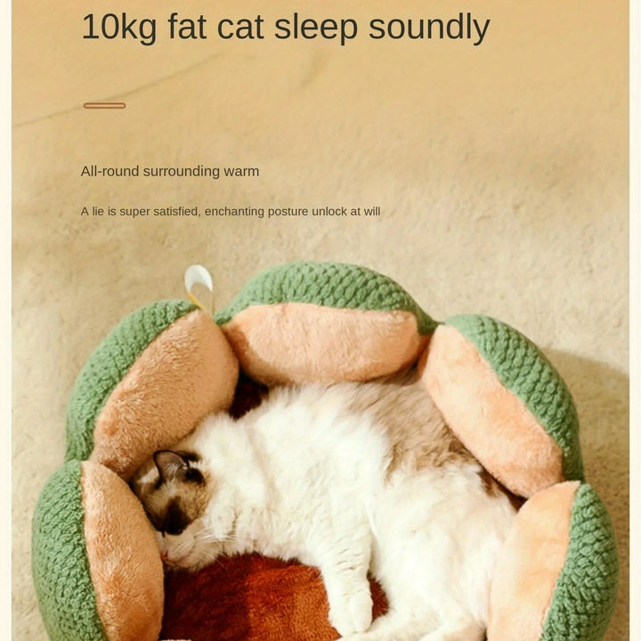 Petal Shaped Pet Bed, Plush Round Dog & Cat Cushion Mat with Knitted Texture, Ultra Soft Warm Nest for Kittens Puppies in Winter
