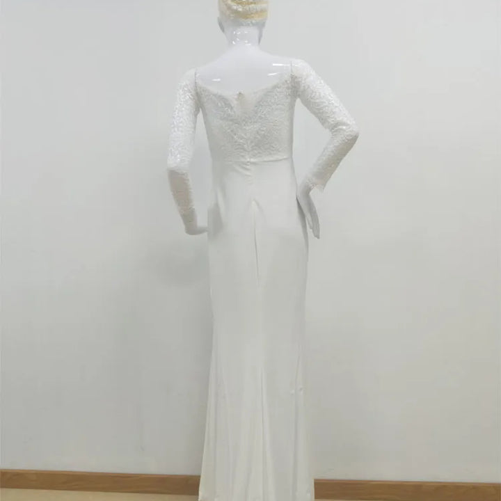 Fashion Female French Wedding Dress Sexy  Elegant Lace Evening Dresses Long Vestidos Summer Dress Sexy Dress Women