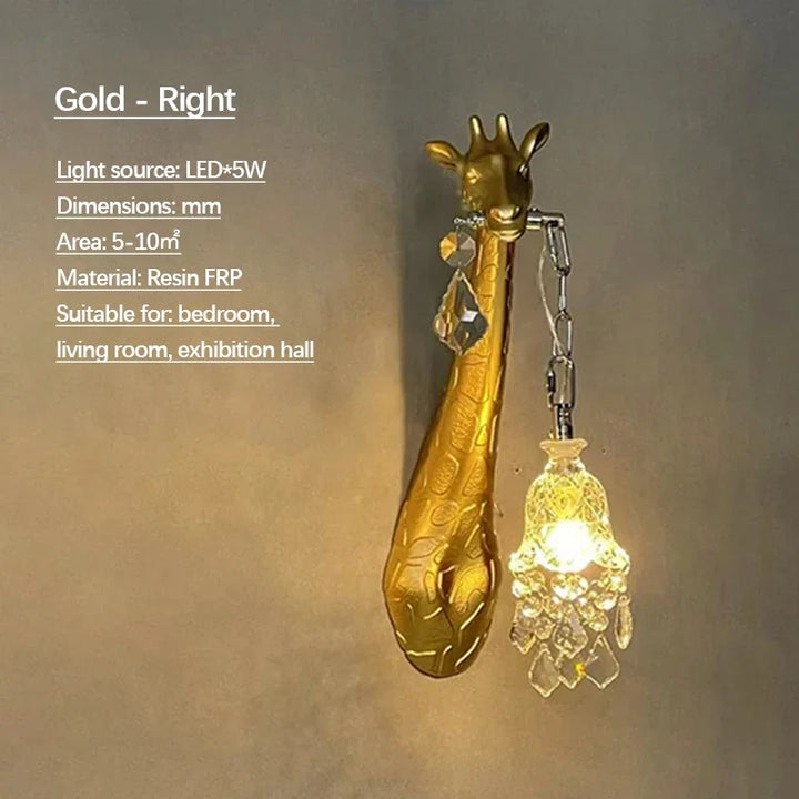 SANDYHA Giraffe Resin Led Wall Lamp for Bedroom Bedside Living Room Lamp Designer Luxury Crystal Aisle Light Home Decor Fixtures