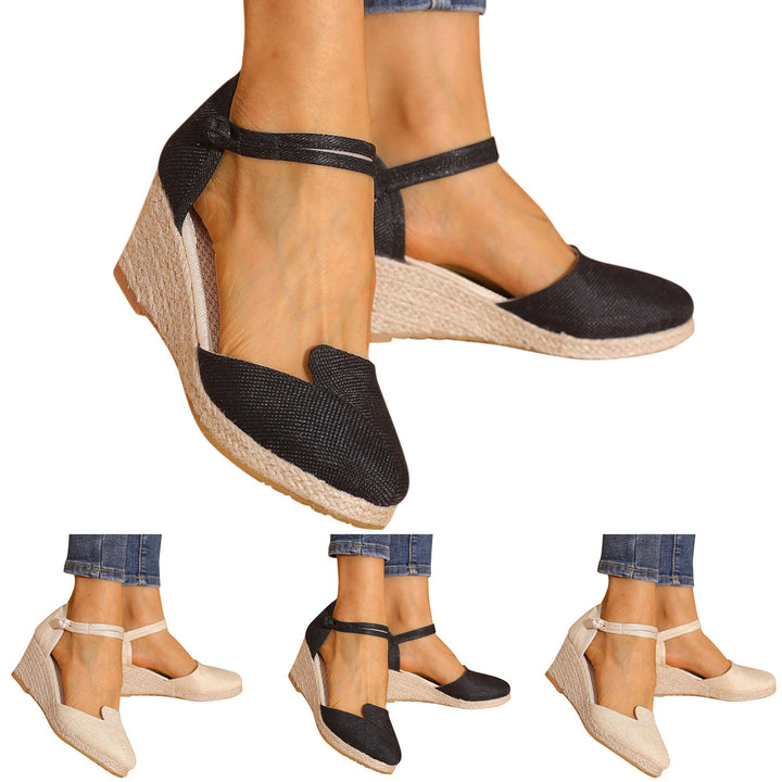 Women Platform Wedge Linen Sandals Fast Shipping Versatile Braided Buckle Breathable Wedge Sandals High-Heeled Shoes SandáLias