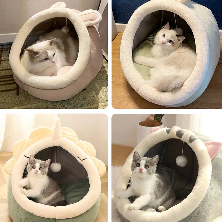 Pet Tent Cave Bed for Cats Small Dogs Self-Warming Cat Tent Bed Cat Hut Comfortable Pet Sleeping Bed Foldable Removable Washable