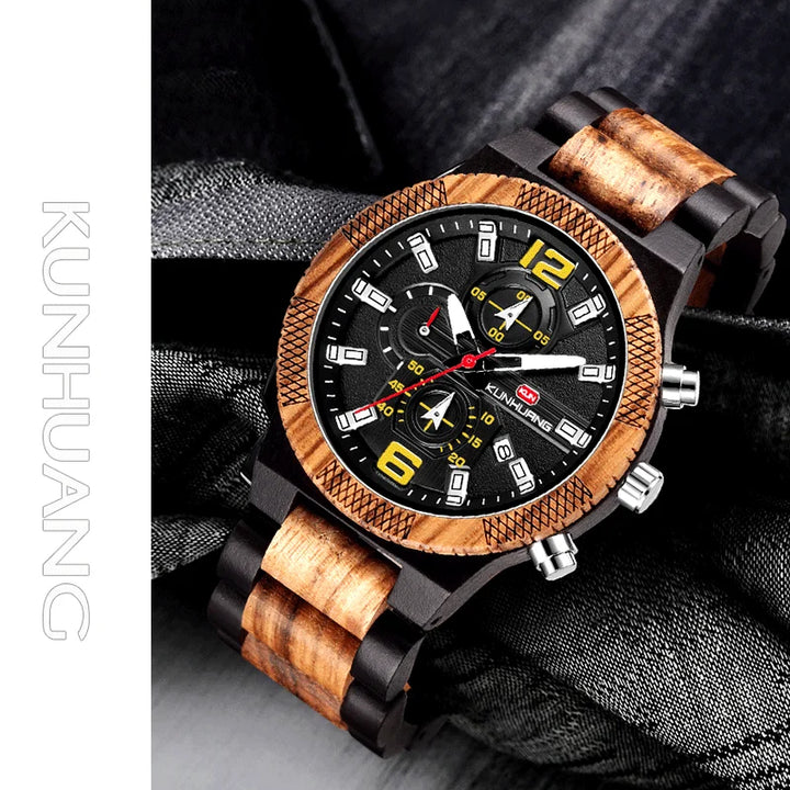 Men's Wood Watches Luxury Luminous Multi-function Wooden Watch Men's Quartz Retro Watch Men Fashion Sport Timepieces Relogio
