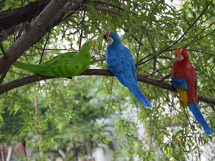Resin Parrot Statue Wall Mounted DIY Outdoor Garden Tree Decoration Animal Sculpture For Home Office Garden Decor Ornament