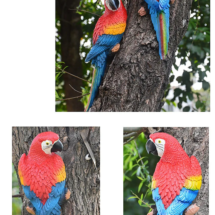 Resin Parrot Statue Wall Mounted DIY Outdoor Garden Tree Decoration Animal Sculpture For Home Office Garden Decor Ornament