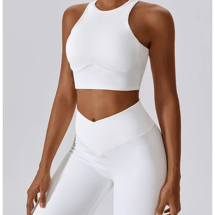 Women Seamless Rib Yoga Bra Female Fitness Crop Top Workout Gym Push Up Training Bra Athletic Back Hollow Yoga Vest Sportswear