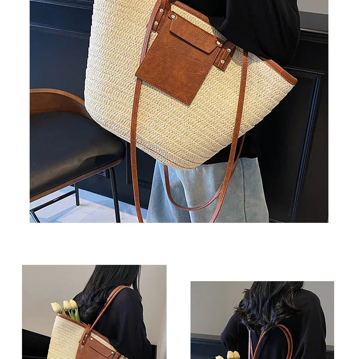Summer Straw Shoulder Bag Women Hanabags Fashion Woven Crossbody Bags Large Capacity Totes 4 Shoulder Strap Travel Beach Bags