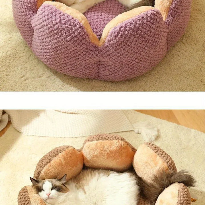 Petal Shaped Pet Bed, Plush Round Dog & Cat Cushion Mat with Knitted Texture, Ultra Soft Warm Nest for Kittens Puppies in Winter