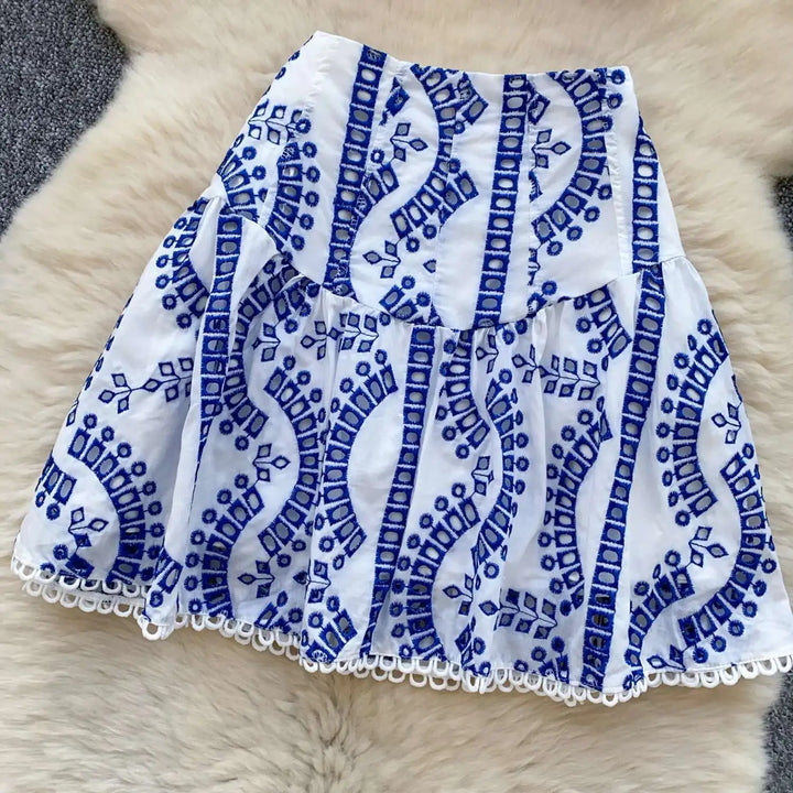Holliday Midi Dress White Two Piece Sets Women Summer Crop Tops Short Skirts Suits Embroidery Hollow Out Beach Cotton Vestidos