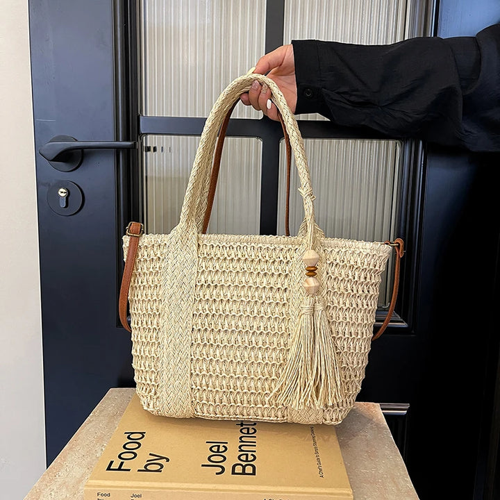 Summer Straw Bag Women Large Capacity  Shoulder Messenger Bags Handmade Woven Handbag Bohemia Vacation Rattan Beach Purse 2024
