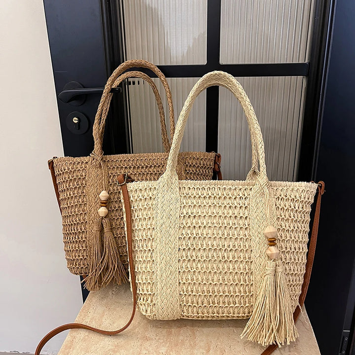 Summer Straw Bag Women Large Capacity  Shoulder Messenger Bags Handmade Woven Handbag Bohemia Vacation Rattan Beach Purse 2024